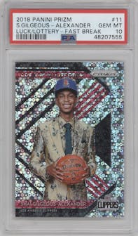 Shai Gilgeous-Alexander from the 2018-19 Panini Prizm set featuring a Fast Break parallel graded by PSA and given an overall grade of 10.