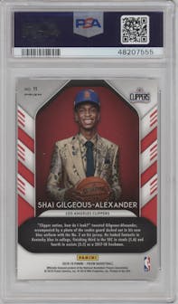 Shai Gilgeous-Alexander from the 2018-19 Panini Prizm set featuring a Fast Break parallel graded by PSA and given an overall grade of 10.