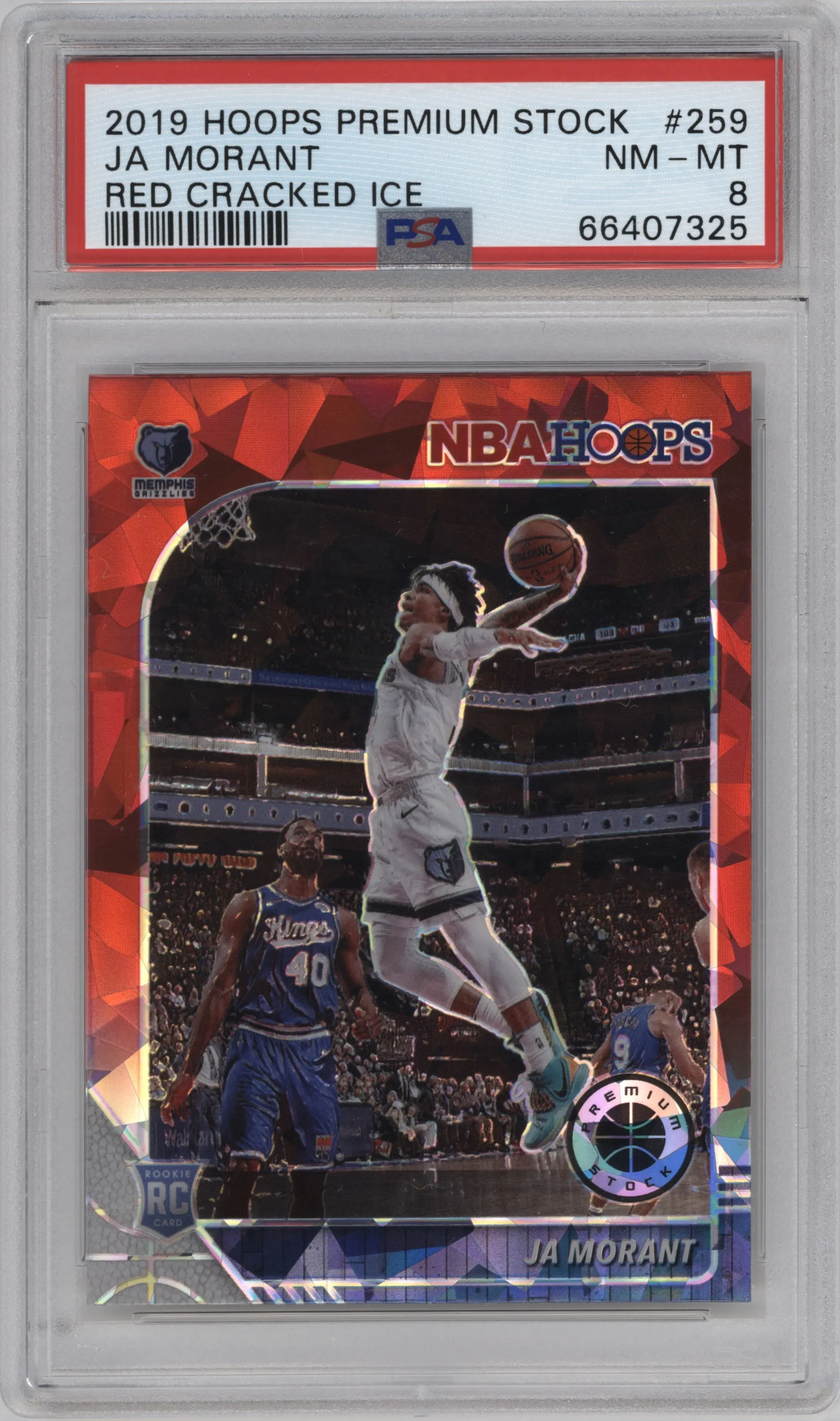 2019 Panini Hoops Premium Stock Ja Morant Red Cracked Ice PSA 8