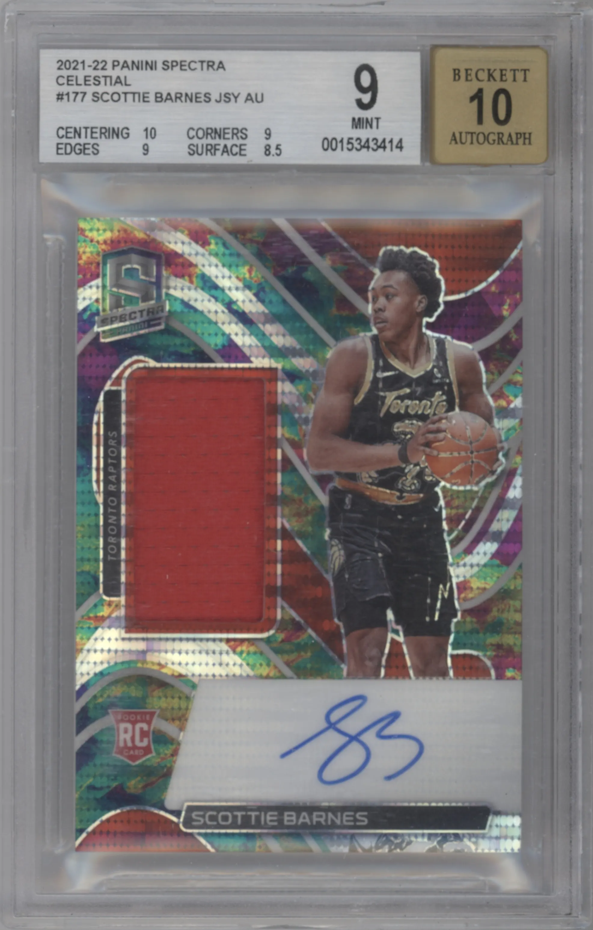 2021 Panini Spectra Rke.Jrsy.Auto Scottie Barnes Celestial #177 BGS 9