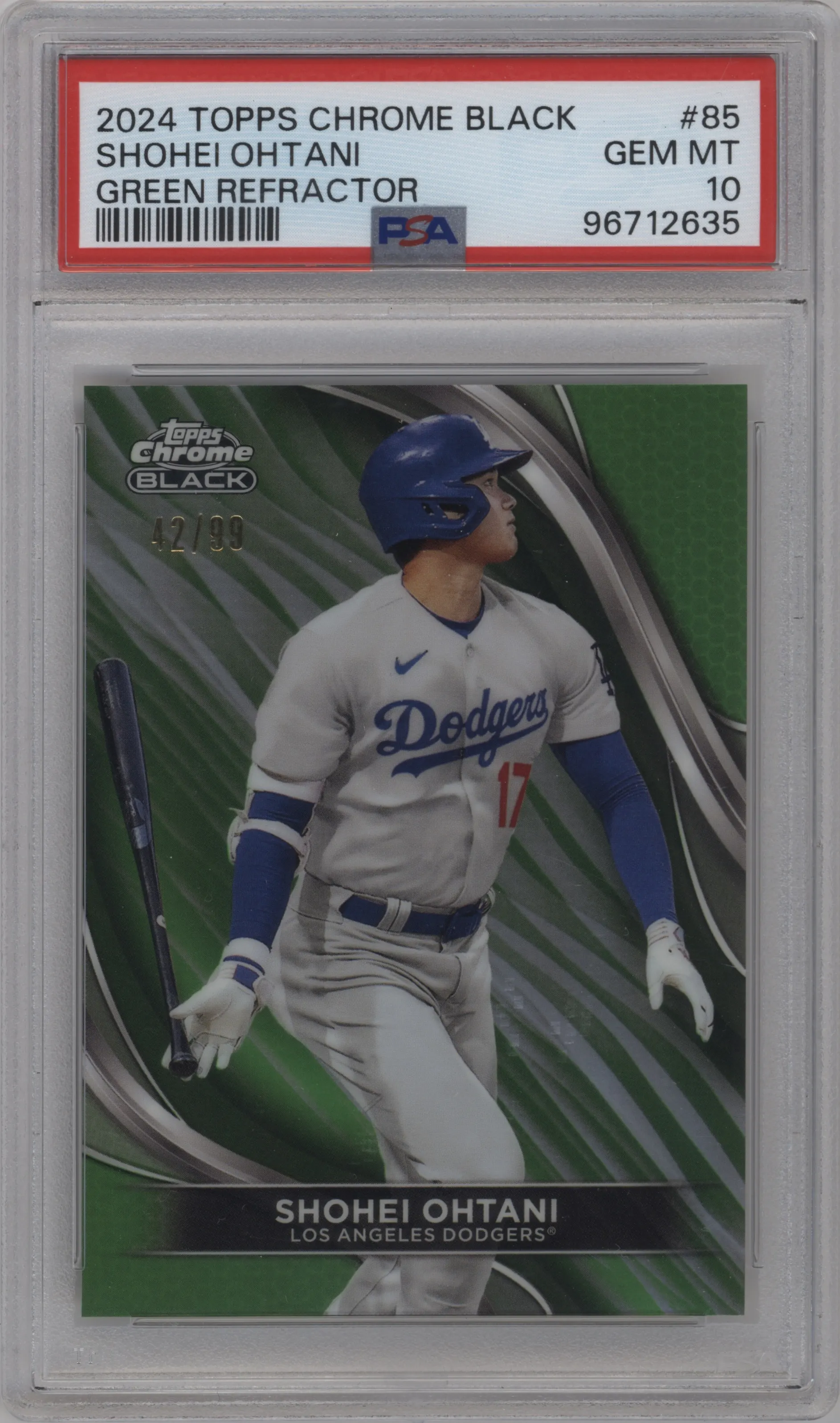 2024 2024 Topps Chrome Black Topps Chrome Black Shohei Ohtani Green Refractor #85 PSA 10