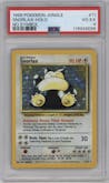 Snorlax from the 1999 Pokemon set featuring a No Symbol parallel graded by PSA and given an overall grade of 4.