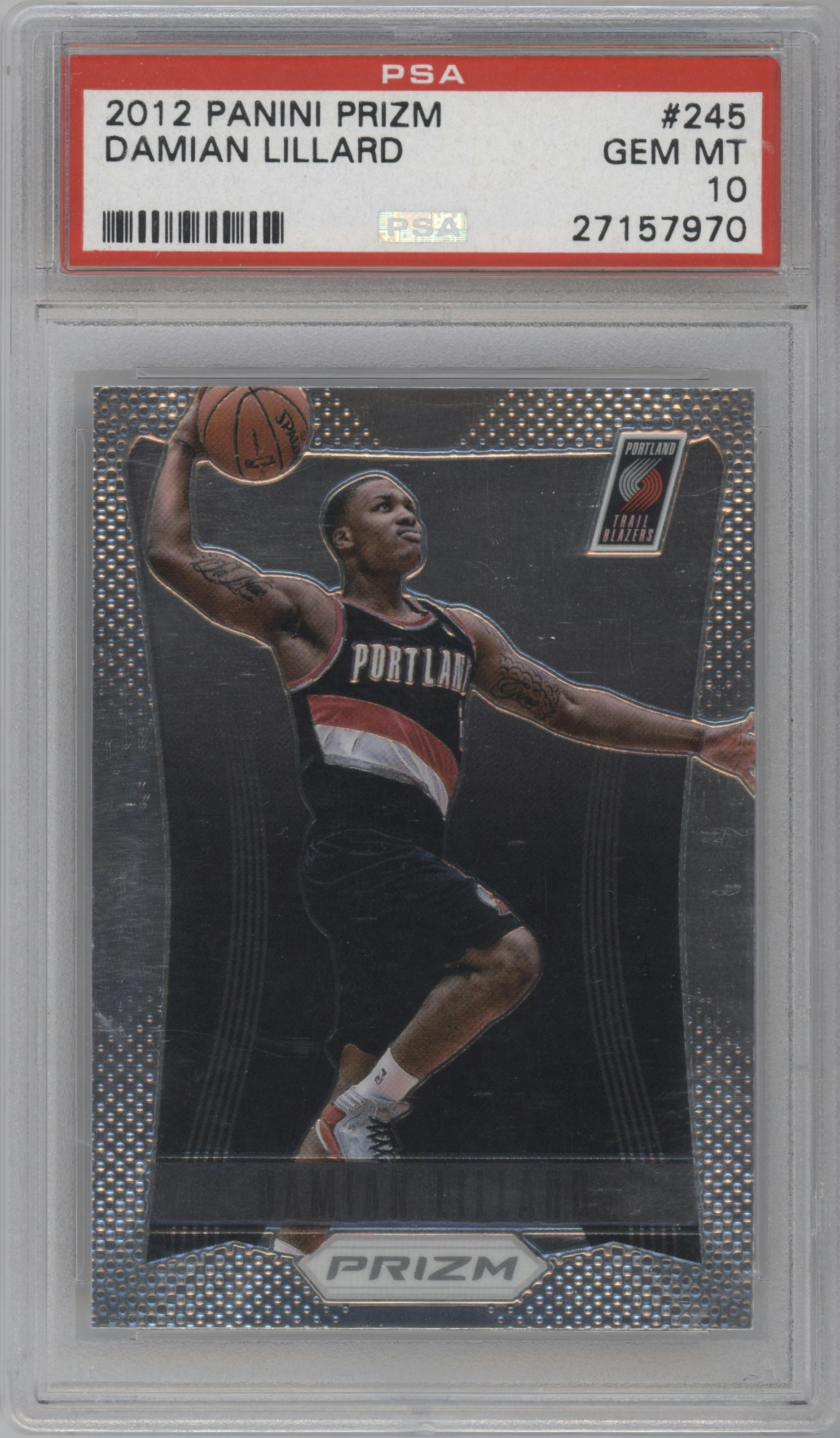 Damian Lillard from the 2012-13 Panini Prizm set graded by PSA and given an overall grade of 10.