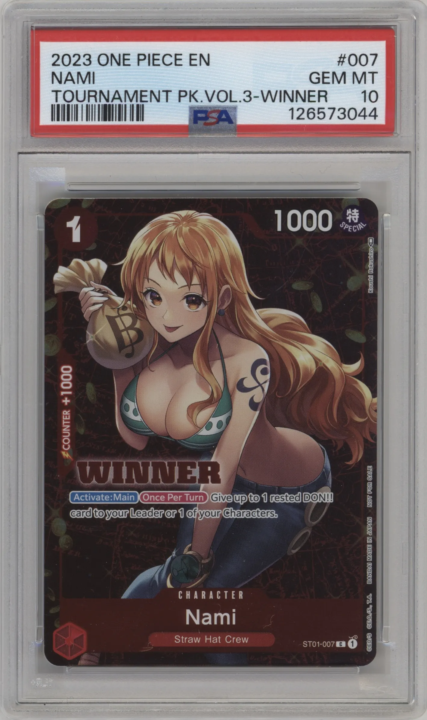 2023 One Piece Tournament Pack Vol.3 Nami Winner C #ST01-007 C PSA 10