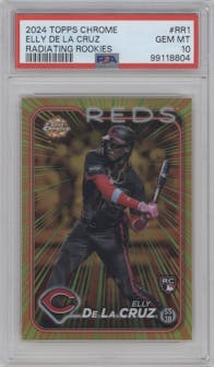  Elly De La Cruz from the 2024 Topps Chrome set graded by PSA and given an overall grade of 10.