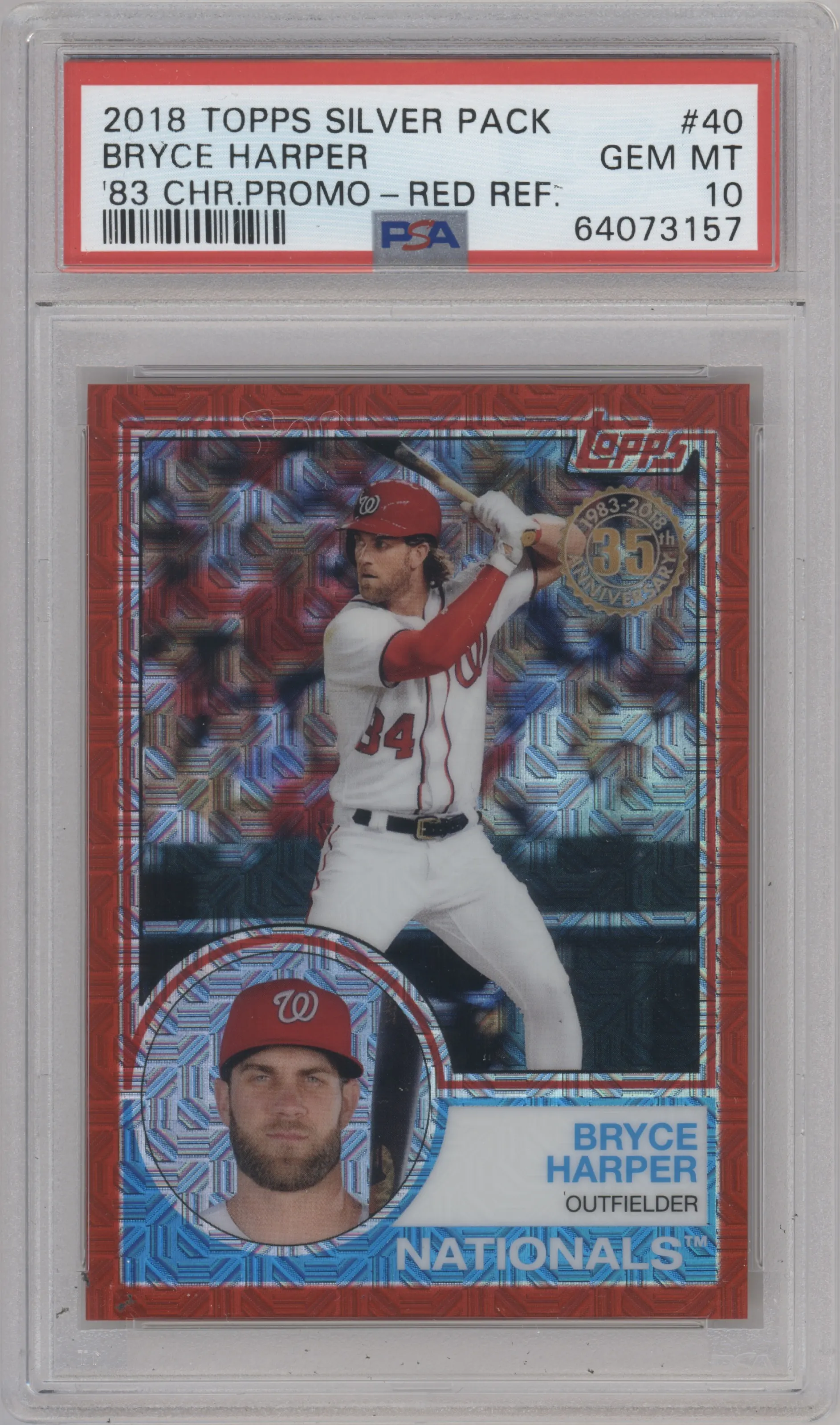2018 Topps Silver Pack '83 Chrome Promo Bryce Harper Red Refractor #40 PSA 10