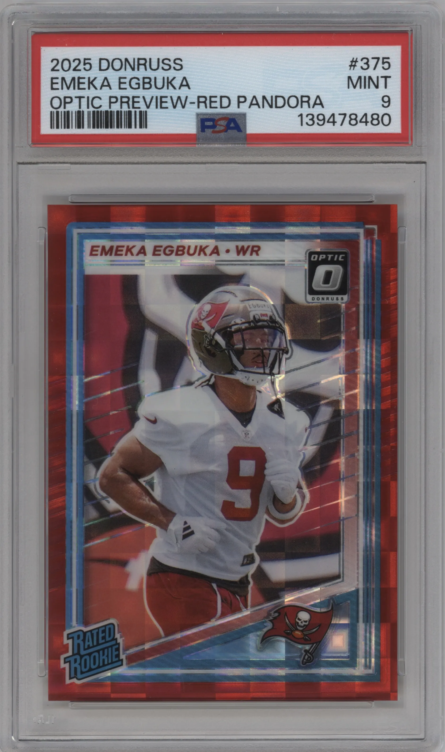 2025 Panini Donruss Opt.Rtd.Rke.Prev. Emeka Egbuka Red Pandora PSA 9