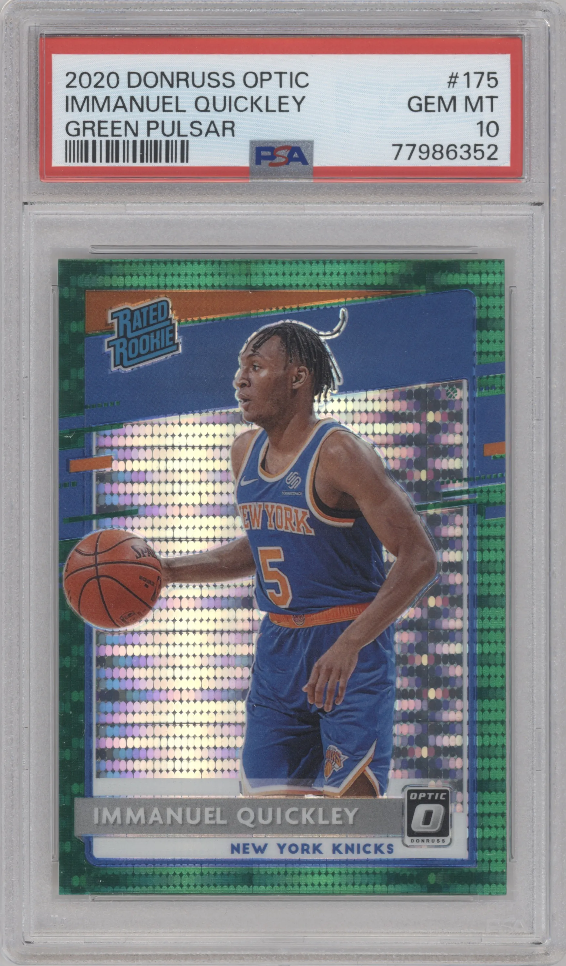 2020 Panini Donruss Optic Rated Rookie Immanuel Quickley Green Pulsar #175 PSA 10