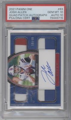 Josh Allen from the 2021 Panini One set graded by PSA and given an overall grade of 10.