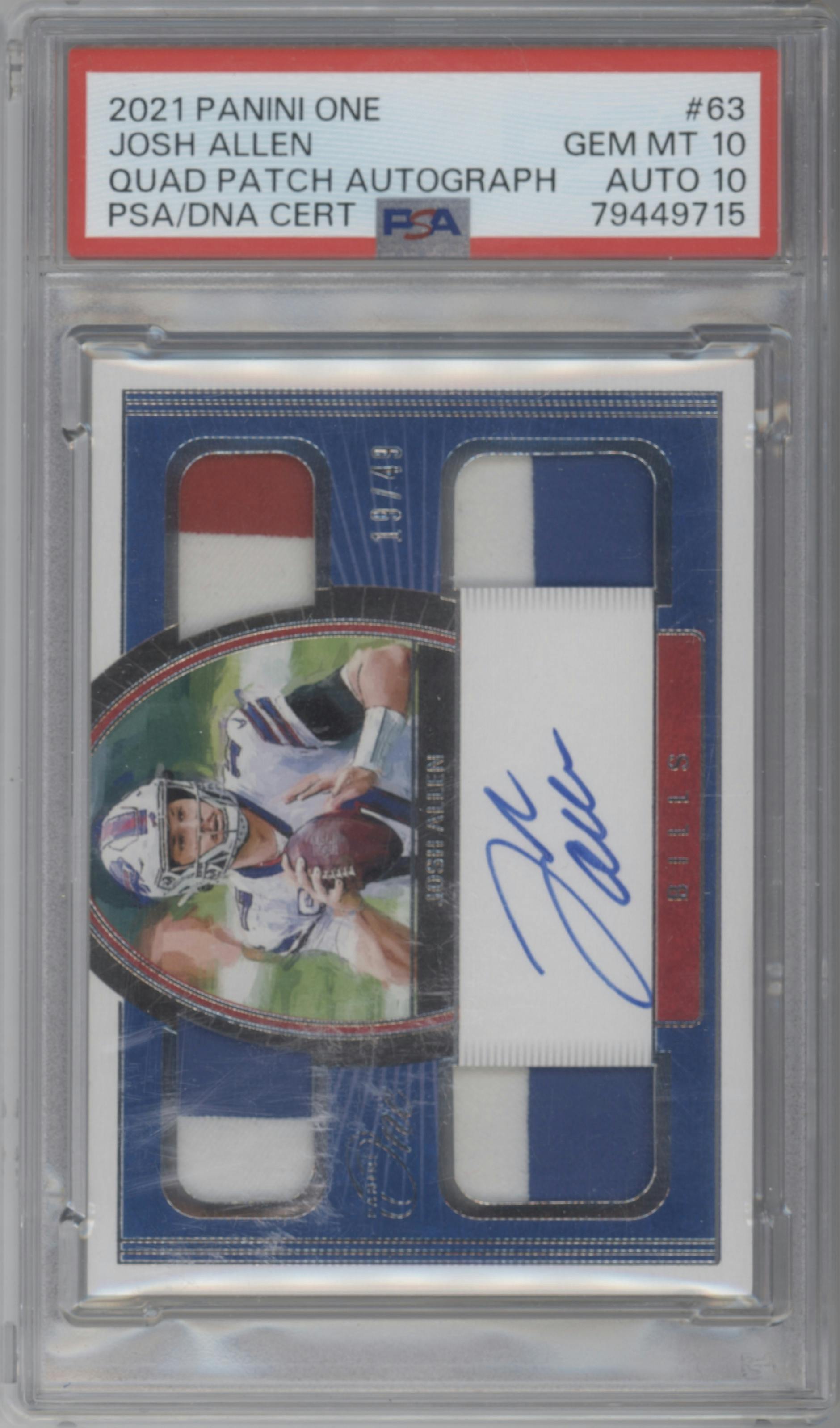 Josh Allen from the 2021 Panini One set graded by PSA and given an overall grade of 10.