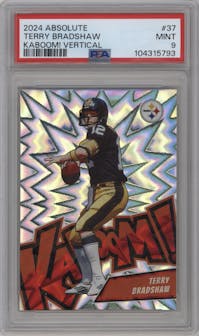Terry Bradshaw from the 2024 Panini Absolute set graded by PSA and given an overall grade of 9.