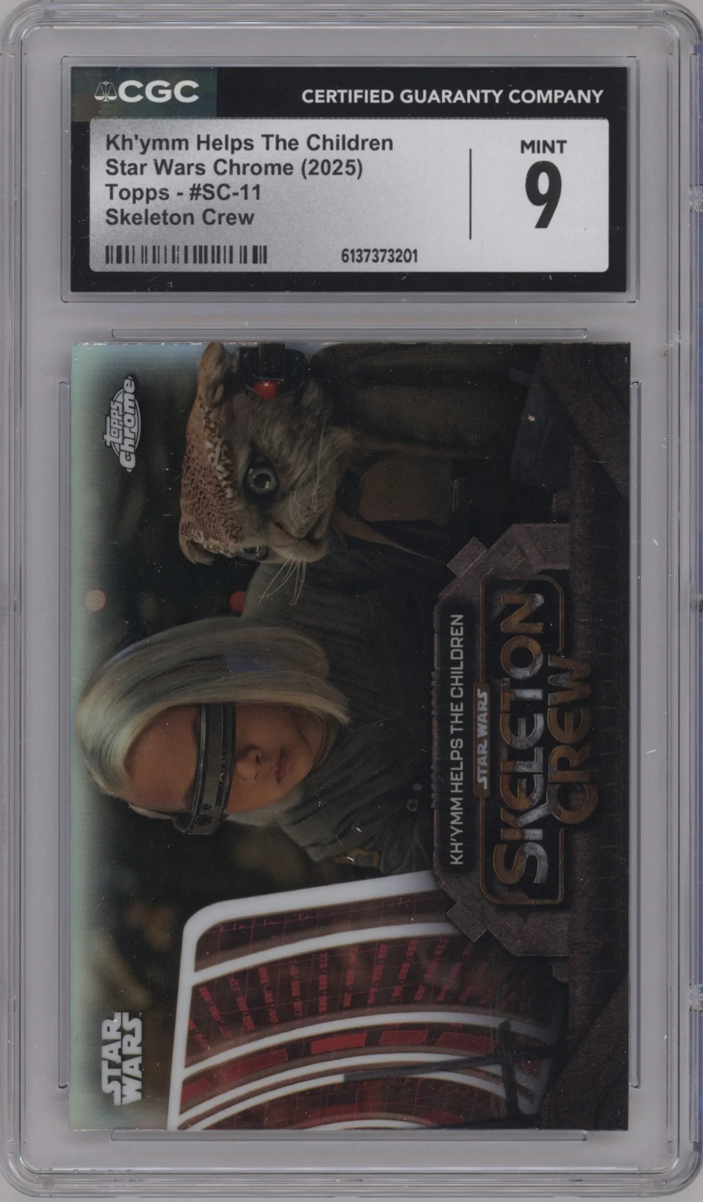 2025 Topps Chrome Star Wars Skeleton Crew Kh’ymm Helps The Children CGC 9