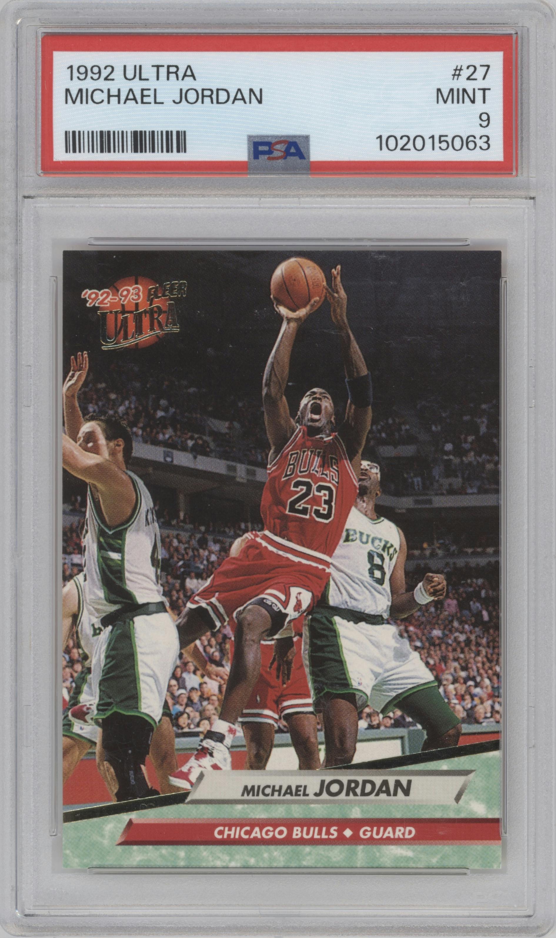 Michael Jordan from the 1992-93 Fleer Ultra set graded by PSA and given an overall grade of 9.