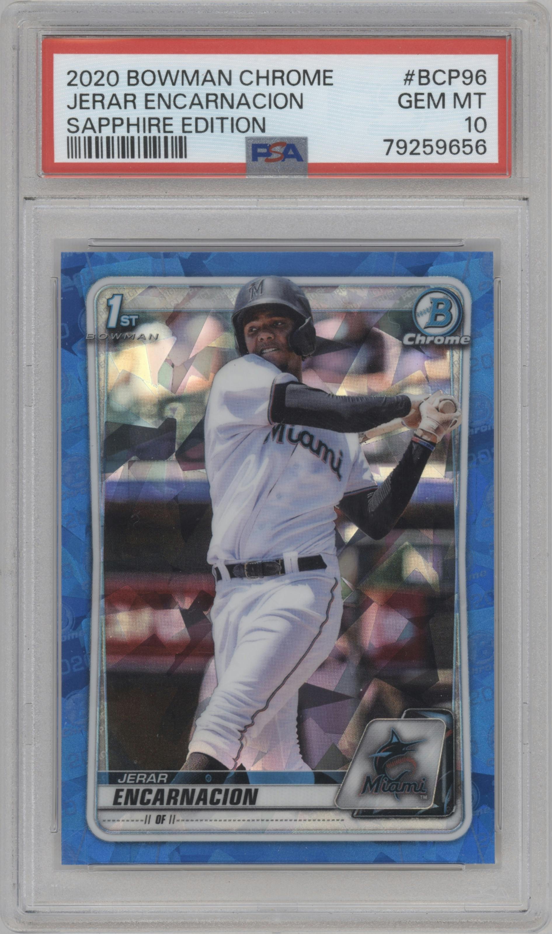 Jerar Encarnacion from the 2020 Bowman Sapphire Edition set graded by PSA and given an overall grade of 10.
