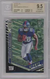 Saquon Barkley from the 2018 Panini Donruss Elite set featuring a Black parallel graded by Beckett and given an overall grade of 9.5.