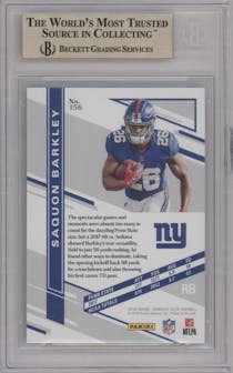 Saquon Barkley from the 2018 Panini Donruss Elite set featuring a Black parallel graded by Beckett and given an overall grade of 9.5.
