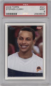 Stephen Curry from the 2009-10 Topps set graded by PSA and given an overall grade of 9.