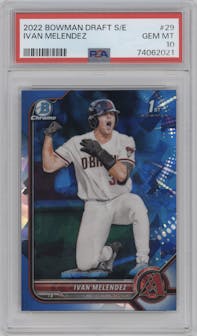 Ivan Melendez from the 2022 Bowman Draft Sapphire Edition set graded by PSA and given an overall grade of 10.