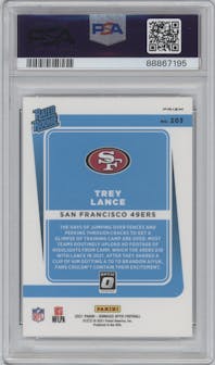 Trey Lance from the 2021 Panini Donruss Optic set featuring a Stars parallel graded by PSA and given an overall grade of 10.