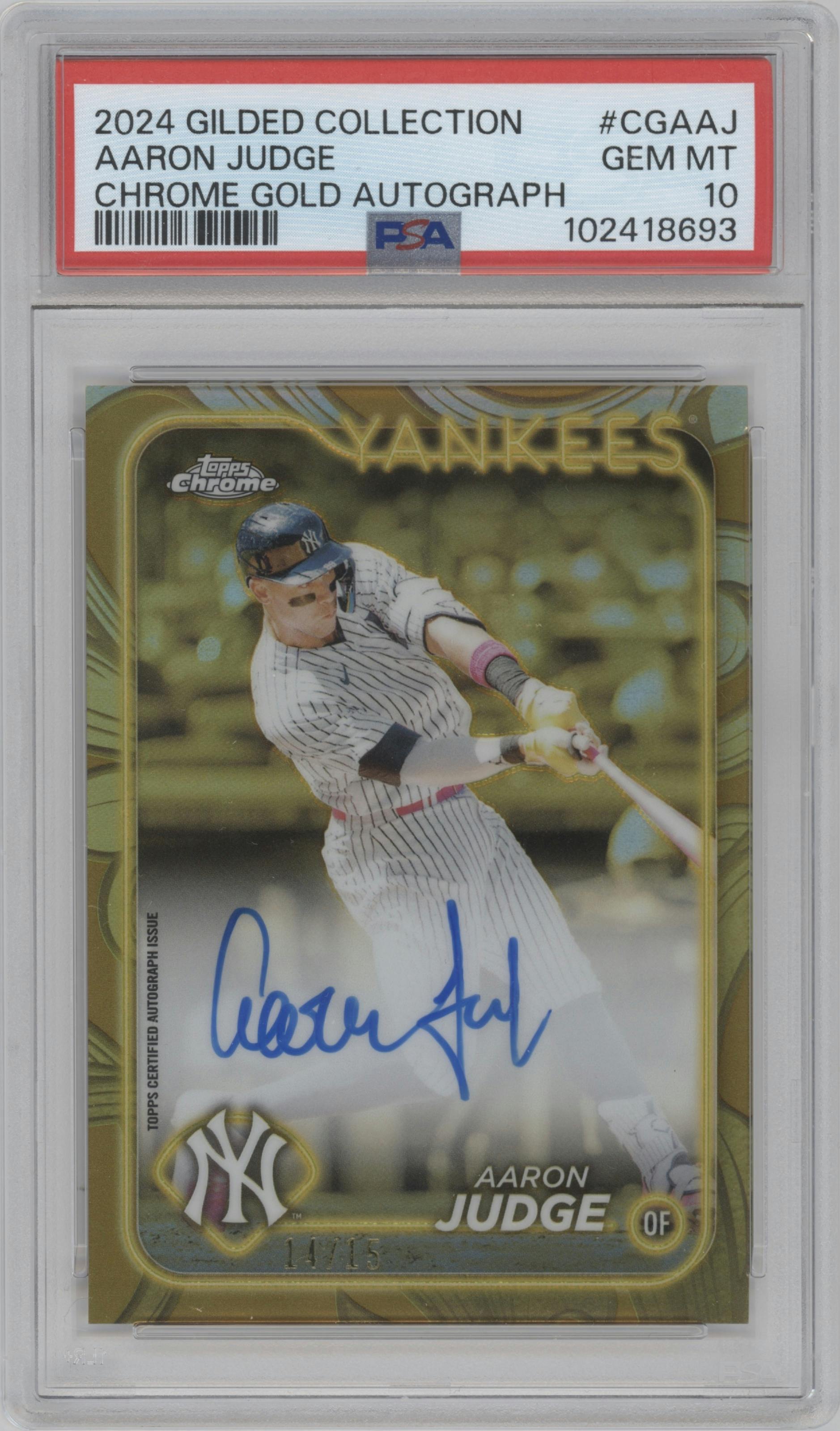 Aaron Judge from the 2024 Topps Gilded Collection set graded by PSA and given an overall grade of 10.