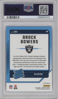 Brock Bowers from the 2024 Donruss set featuring a Red Pandora parallel graded by PSA and given an overall grade of 9.
