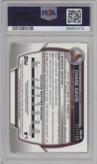 Chase Davis from the 2023 Bowman Draft set featuring a Refractor parallel graded by PSA and given an overall grade of 10.