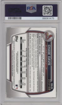 Chase Davis from the 2023 Bowman Draft set featuring a Refractor parallel graded by PSA and given an overall grade of 10.