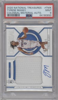 Tyrese Maxey from the 2020-21 Panini National Treasures set graded by PSA and given an overall grade of 9.