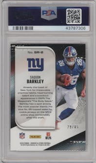 Saquon Barkley from the 2018 Panini Rookies & Stars set featuring a Pink parallel graded by PSA and given an overall grade of 10.
