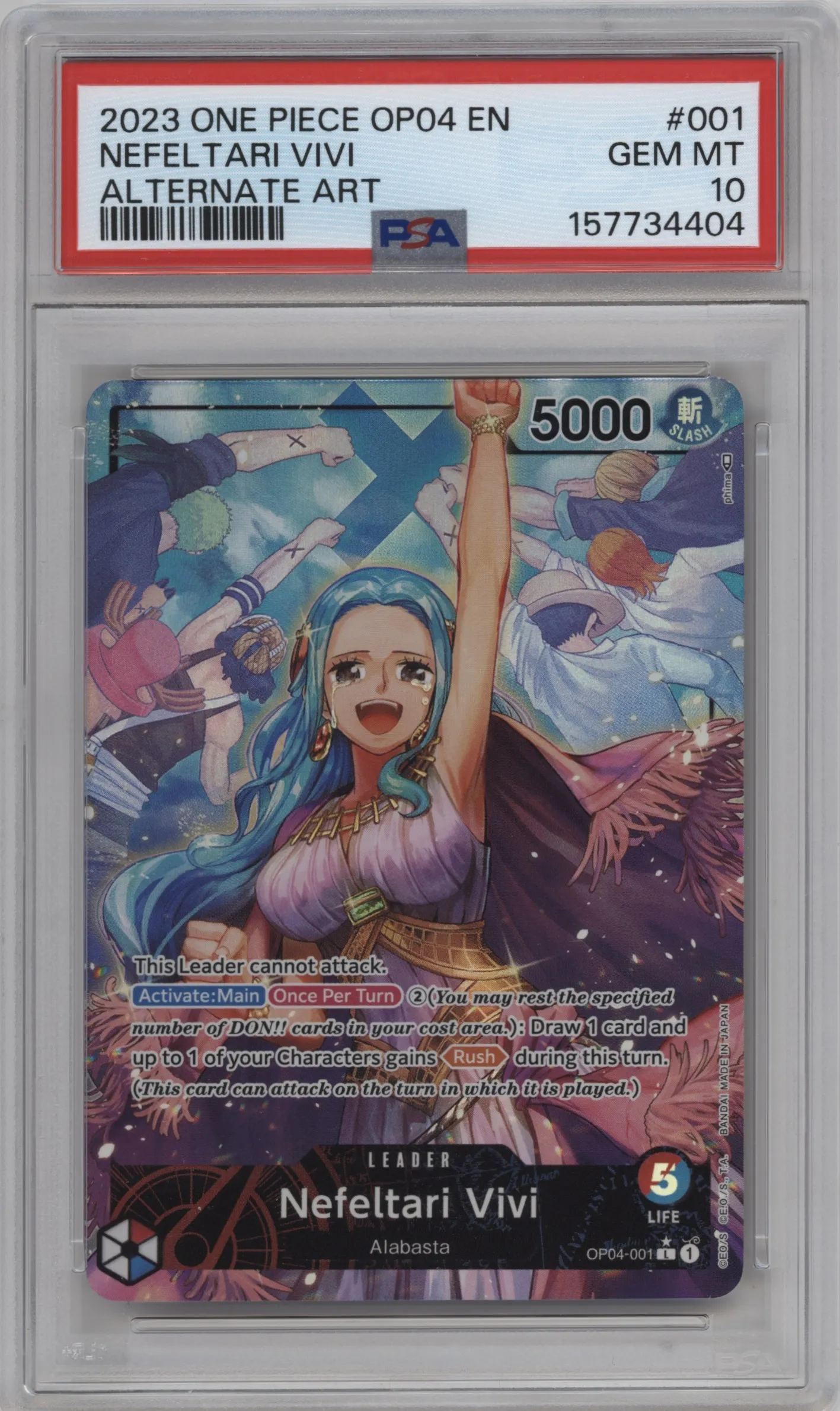 2023 One Piece Kingdoms of Intrigue Nefeltari Vivi Alternate Art L #OP04-001 L PSA 10