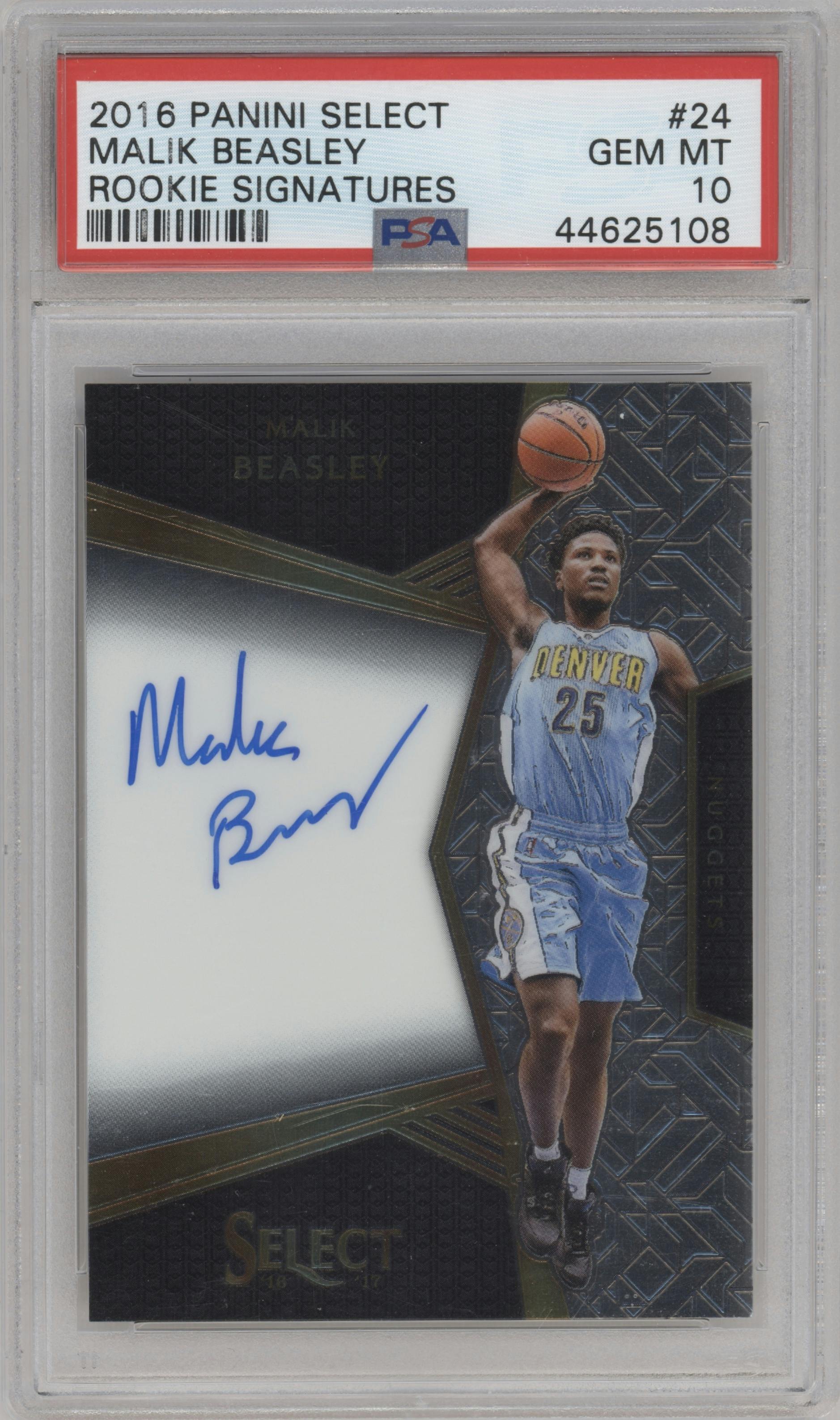 Malik Beasley from the 2016-17 Panini Select set graded by PSA and given an overall grade of 10.