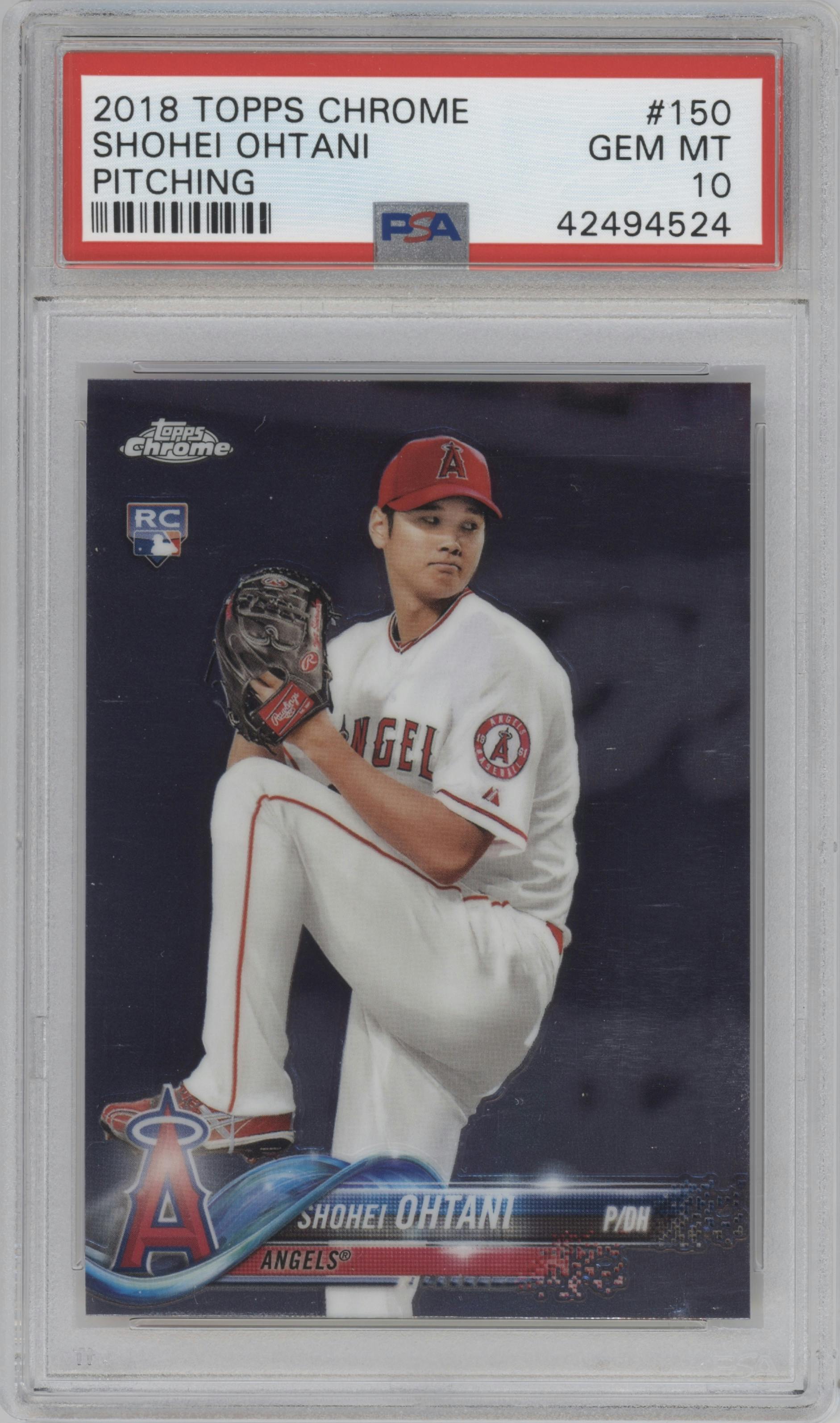 Shohei Ohtani from the 2018 Topps Chrome set graded by PSA and given an overall grade of 10.