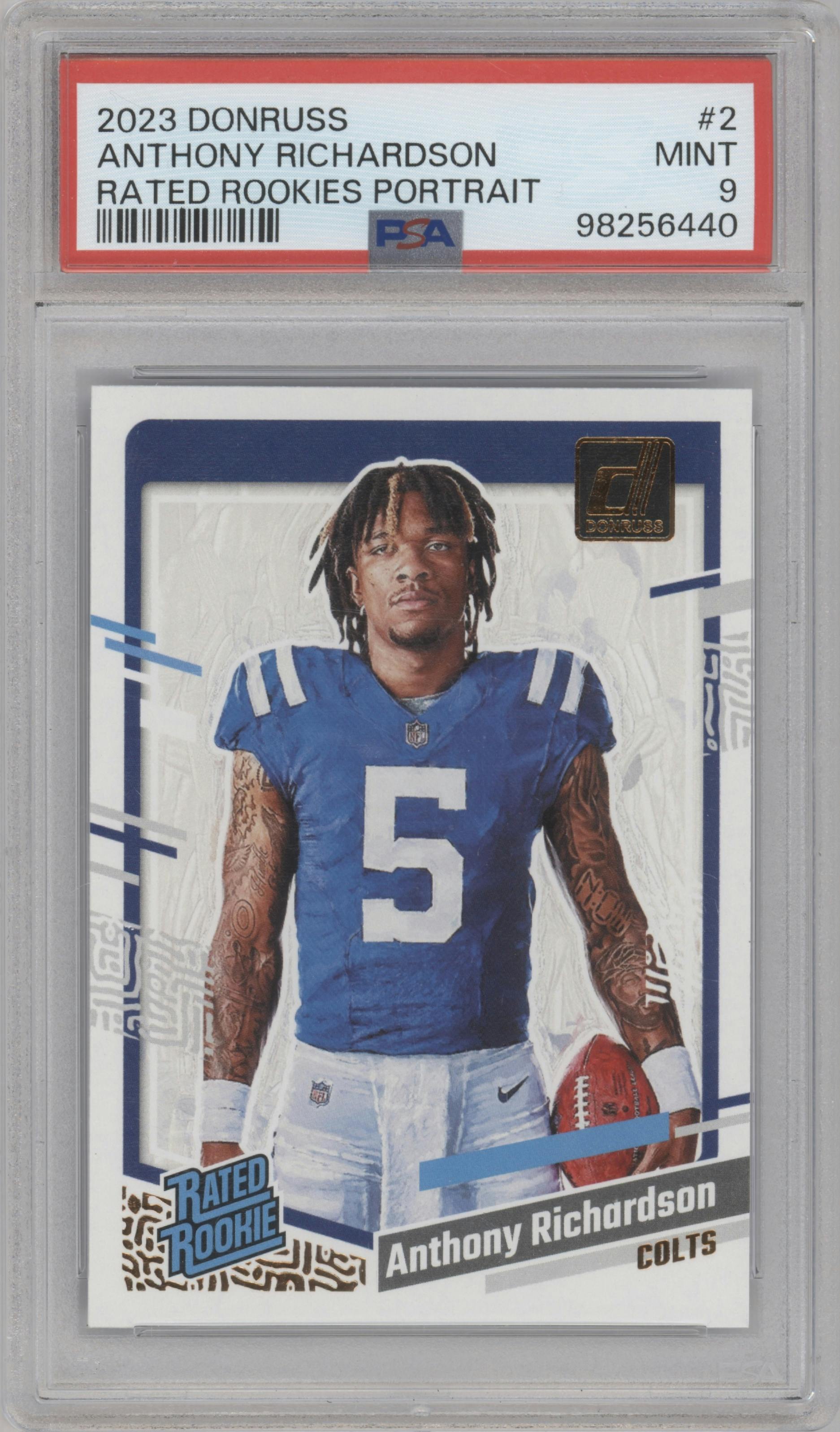 Anthony Richardson from the 2023 Panini Donruss set graded by PSA and given an overall grade of 9.