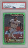 Jung Hoo Lee from the 2024 Topps Chrome Logofractor set featuring a Green MLB Refractor parallel graded by PSA and given an overall grade of 10.