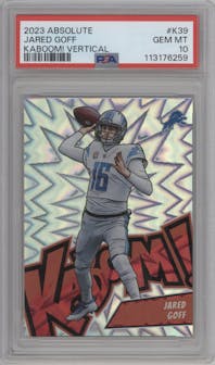Jared Goff from the 2023 Panini Absolute set graded by PSA and given an overall grade of 10.