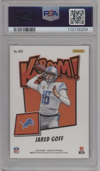 Jared Goff from the 2023 Panini Absolute set graded by PSA and given an overall grade of 10.