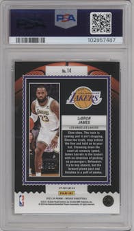 LeBron James from the 2023-24 Panini Mosaic set featuring a Reactive Yellow parallel graded by PSA and given an overall grade of 10.