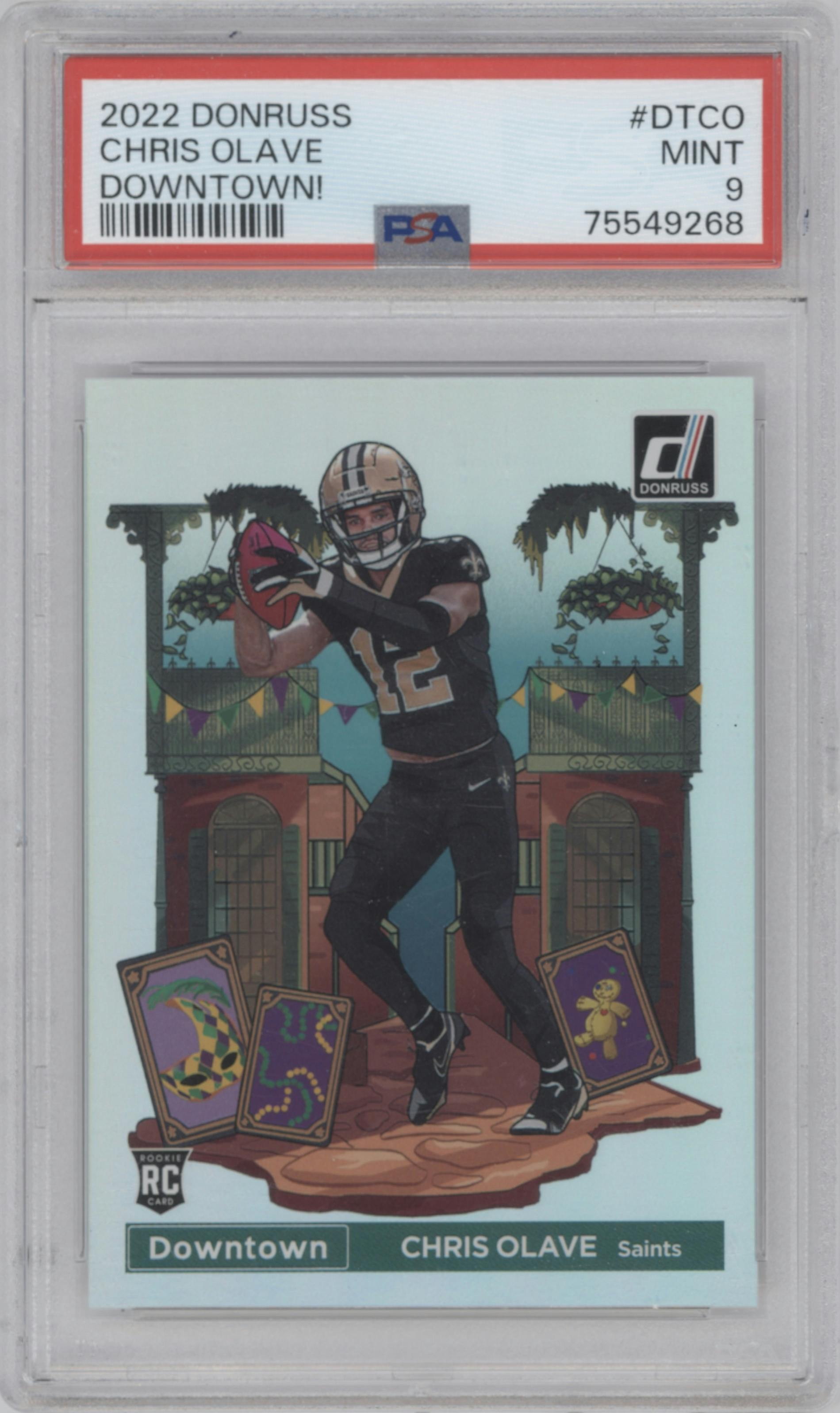 Chris Olave from the 2022 Panini Donruss set graded by PSA and given an overall grade of 9.