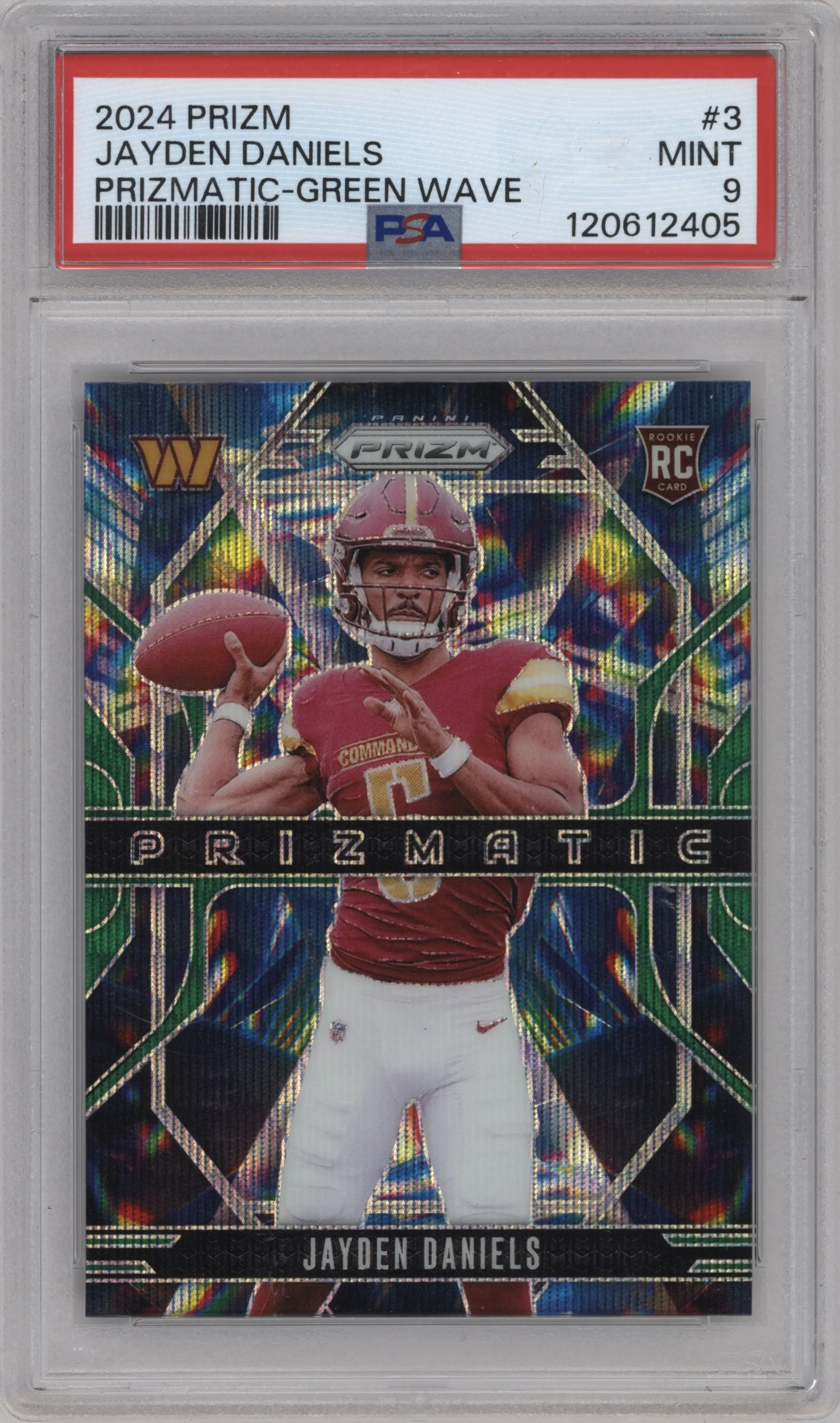 2024 Panini Prizm Prizmatic Jayden Daniels Green Wave #3 PSA 9