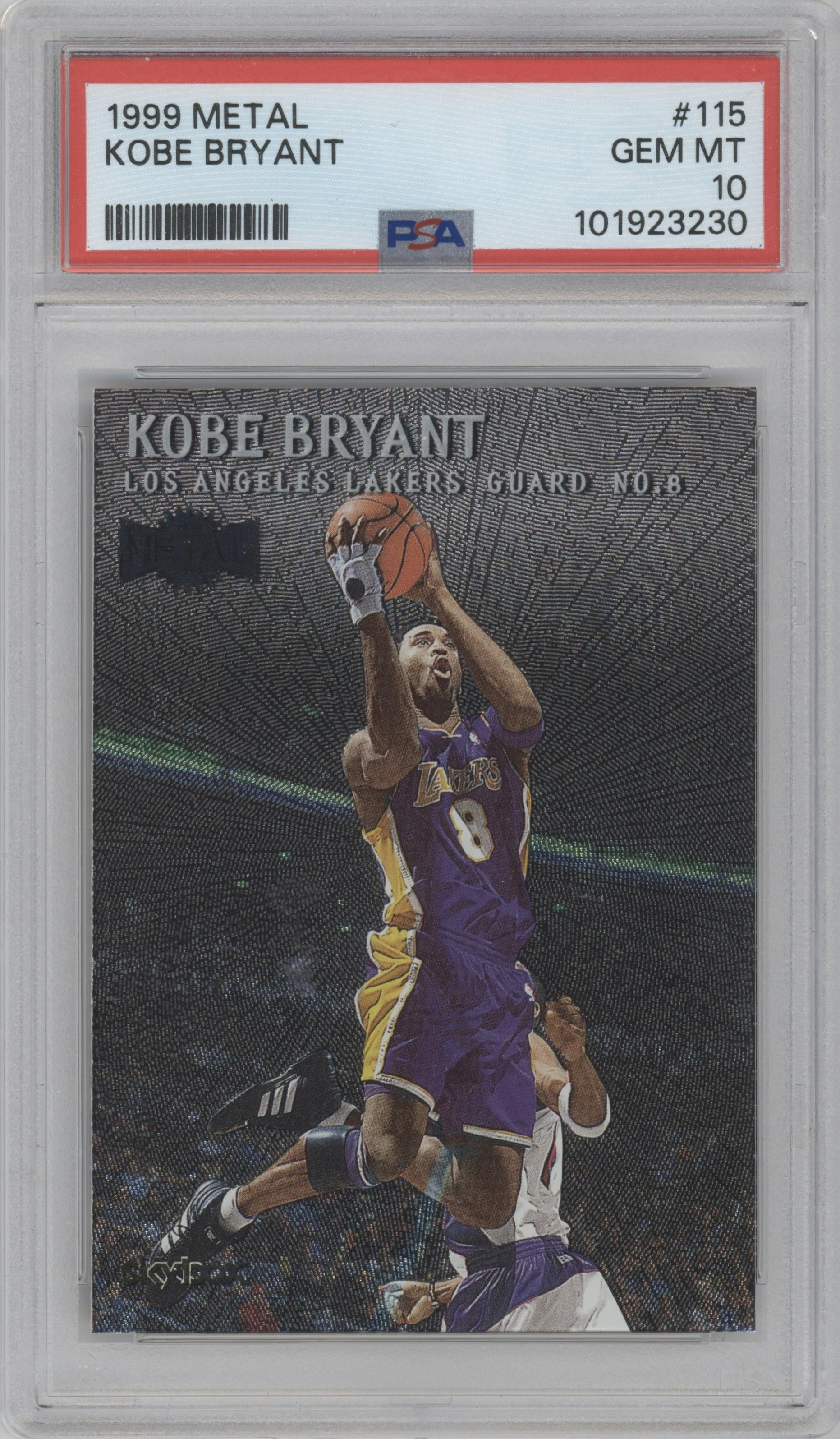 Kobe Bryant from the 1999-00 Skybox Metal set graded by PSA and given an overall grade of 10.