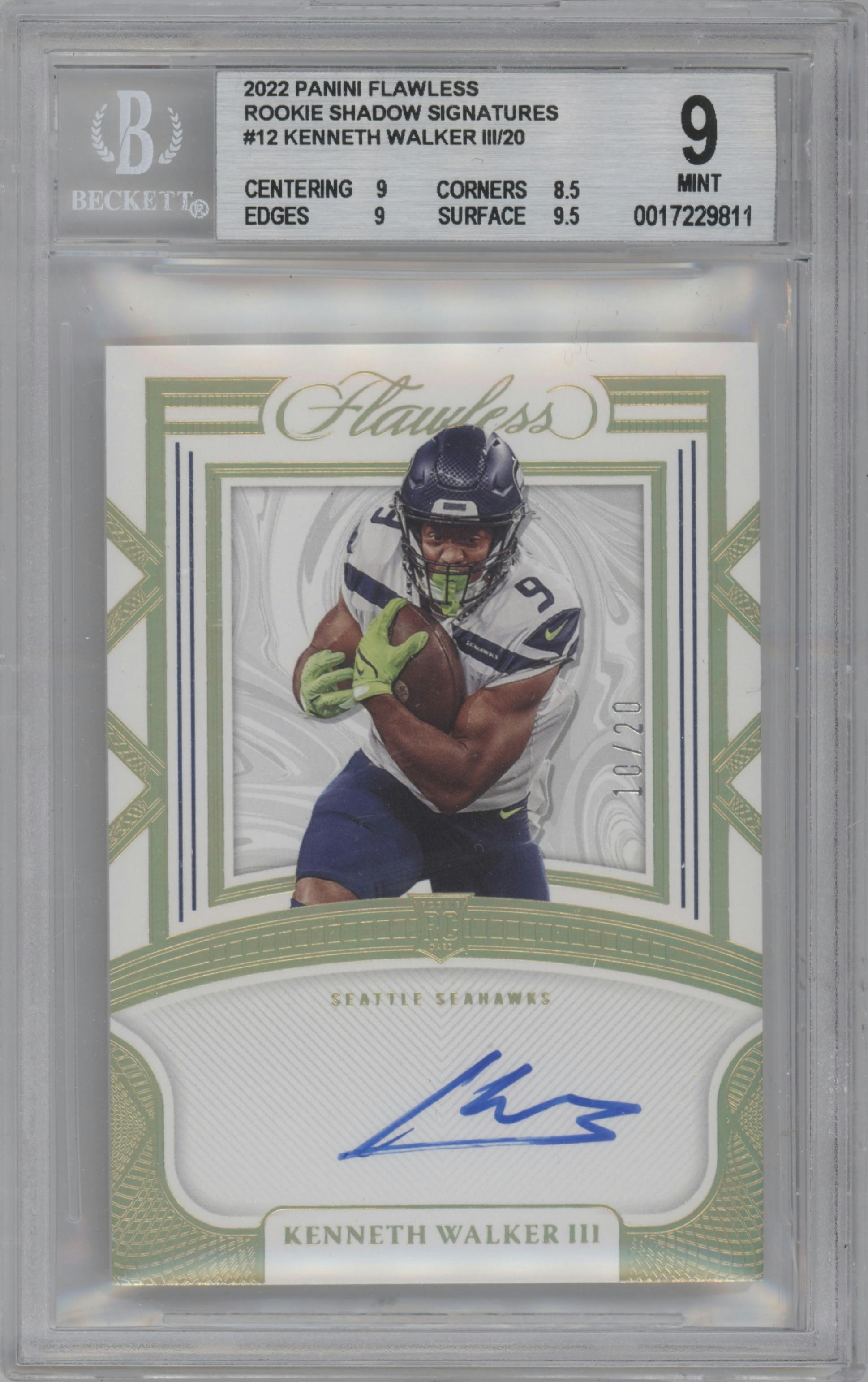 Kenneth Walker III from the 2022 Panini Flawless set graded by Beckett and given an overall grade of 9.