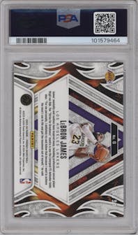 LeBron James from the 2023-24 Panini Phoenix set featuring a Pink parallel graded by PSA and given an overall grade of 10.