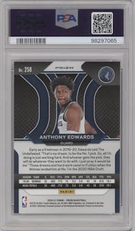 Anthony Edwards from the 2020-21 Panini Prizm set featuring a Silver Prizm parallel graded by PSA and given an overall grade of 9.