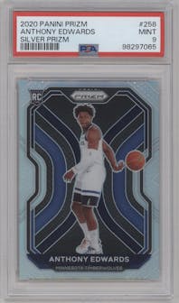 Anthony Edwards from the 2020-21 Panini Prizm set featuring a Silver Prizm parallel graded by PSA and given an overall grade of 9.