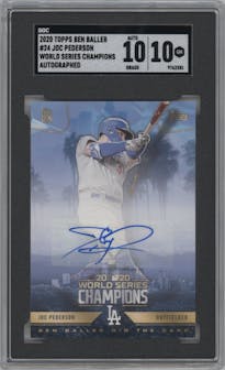 Joc Pederson from the 2020 Topps x Ben Baller Los Angeles Dodgers World Series Champions set graded by SGC and given an overall grade of 10.