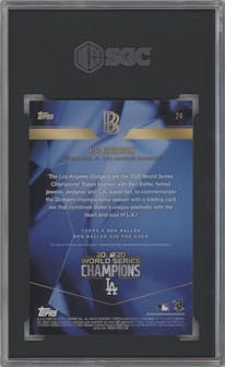 Joc Pederson from the 2020 Topps x Ben Baller Los Angeles Dodgers World Series Champions set graded by SGC and given an overall grade of 10.