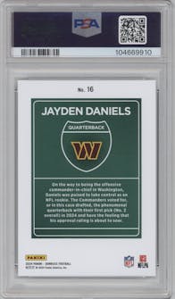 Jayden Daniels from the 2024 Donruss set graded by PSA and given an overall grade of 10.