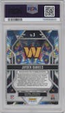 Jayden Daniels from the 2024 Panini Prizm set featuring a Green Prizm parallel graded by PSA and given an overall grade of 10.
