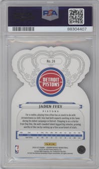 Jaden Ivey from the 2022-23 Panini Crown Royale set featuring a Crystal Purple parallel graded by PSA and given an overall grade of 10.