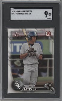 Fernando Tatis Jr. from the 2016 Bowman set graded by SGC and given an overall grade of 9.